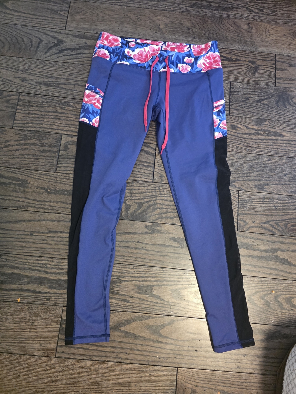 POPFLEX Blue Leggings with Pink Floral Waistband
